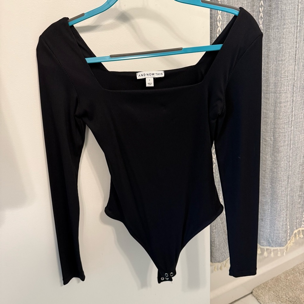 NEW Black Long Sleeve Square Neck Ribbed Bodysuit